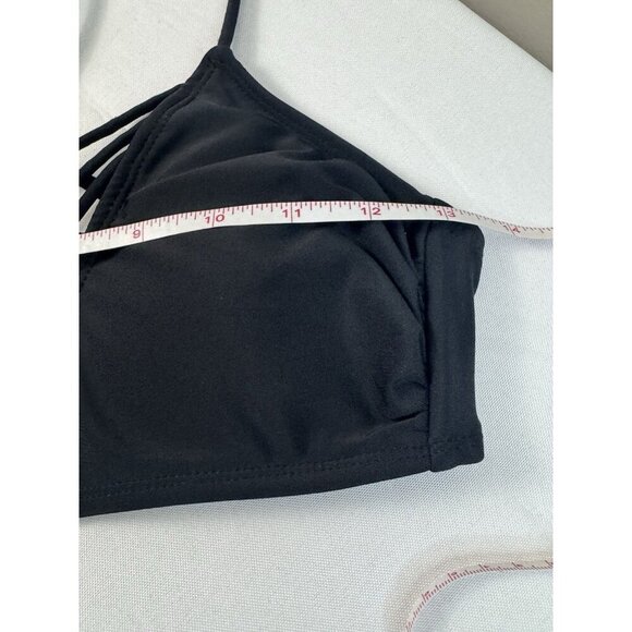 Black Bikini Set M Strappy Top Low-Rise Bottom Y2K Festival Swimwear Cool - Picture 3 of 11